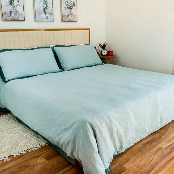 %100FrenchFlaxLinen King Size Duvet Covet Set with Fitted Sheet and Pillow Cases - Picture 2 of 8